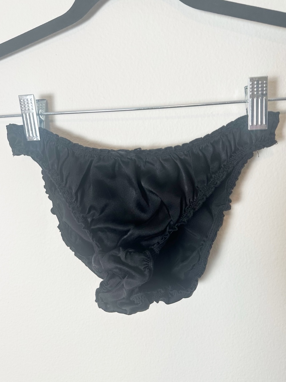 Papinelle 100% Silk Ruffled Ruched Panty Vintage Style Black Small